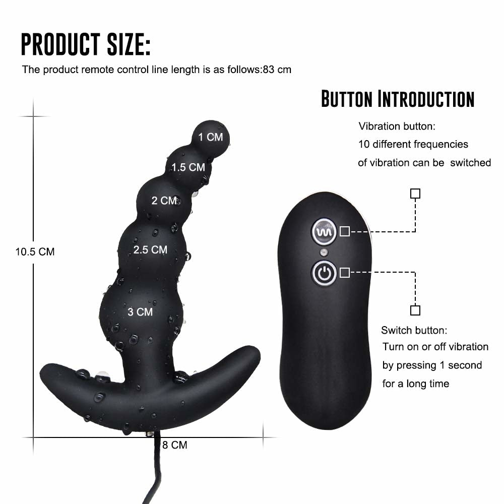 Anal Butt Plug Vibrating Waterproof Beads, 10 Mode Vibrator for Couples